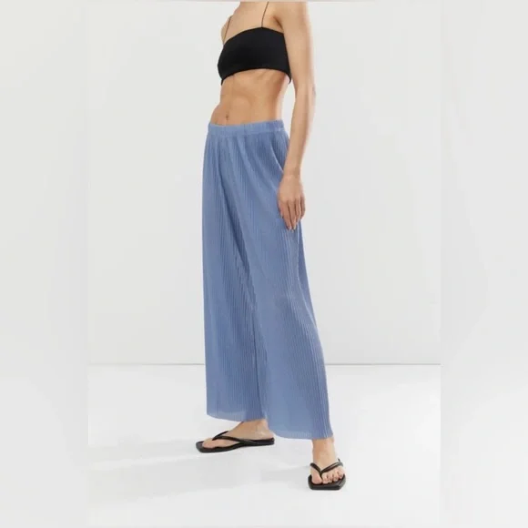 Oak + Fort Wide Leg Pleated Pant Blue - Picture 2 of 7